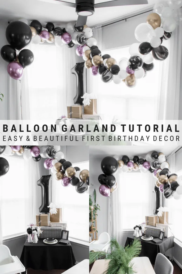 pinnable graphic about how to make a DIY balloon garland with text overlay
