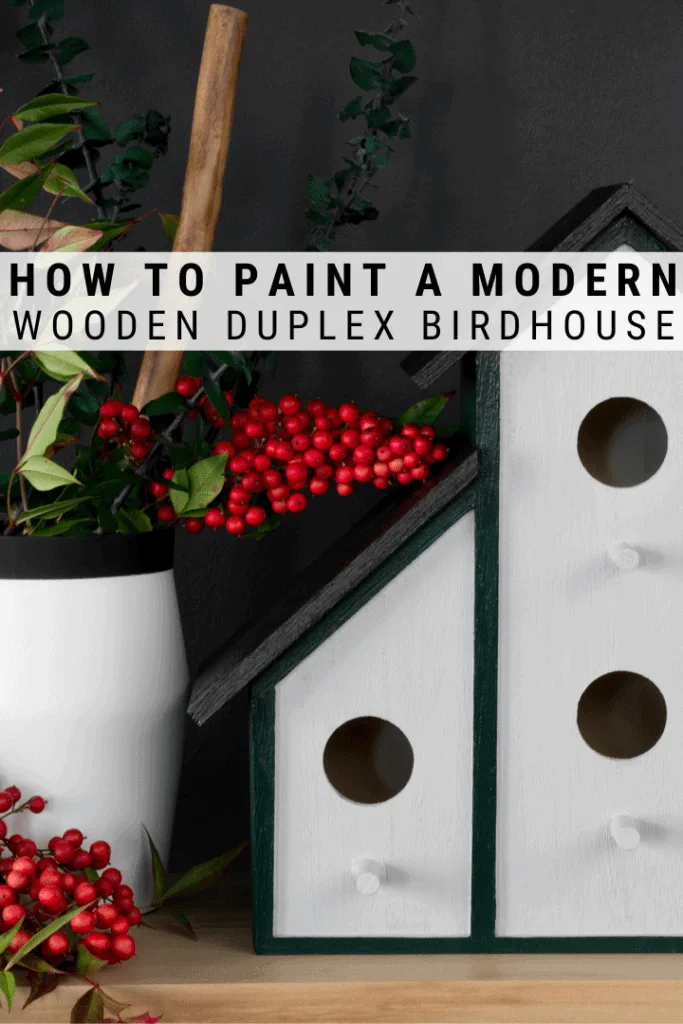 pinnable graphic about how to paint a modern wooden birdhouse with photos of the process and text overlay