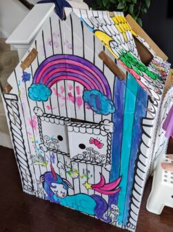 Colorable Cardboard Playhouse Review: Bankers Box Unicorn Playhouse!