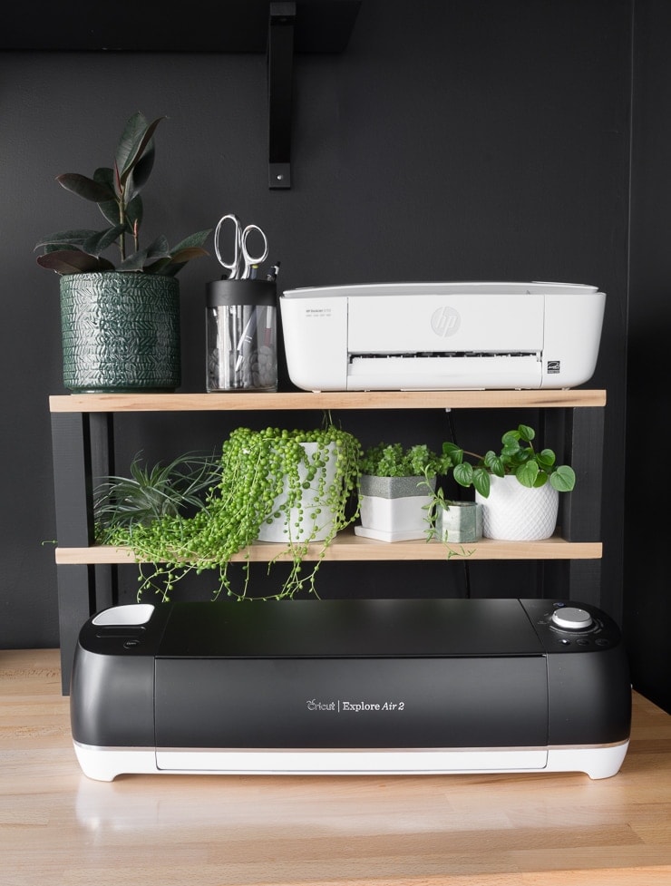 Cricut machine on a table with plants