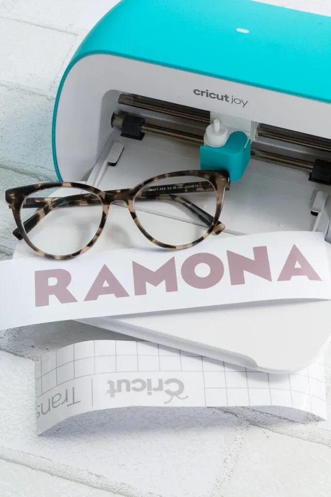 the name RAMONA cut out of vinyl on the Cricut Joy