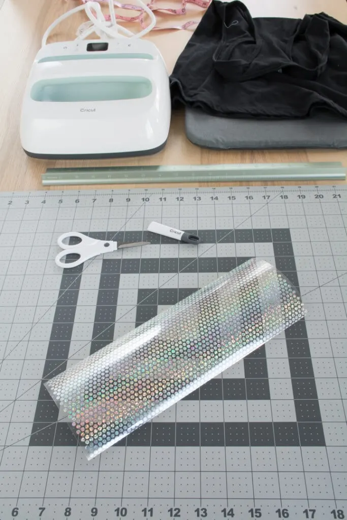 Cricut Holographic Mosaic Iron On on a cutting mat