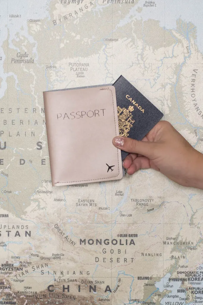 DIY metallic leather passport cover made using the Cricut