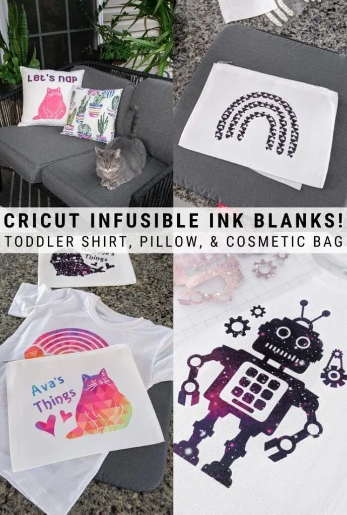 pinnable graphic about the new Cricut Infusible Ink blanks with some photos of them and text overlay