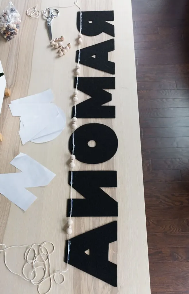 No-Sew Felt Name Garland with wood beads
