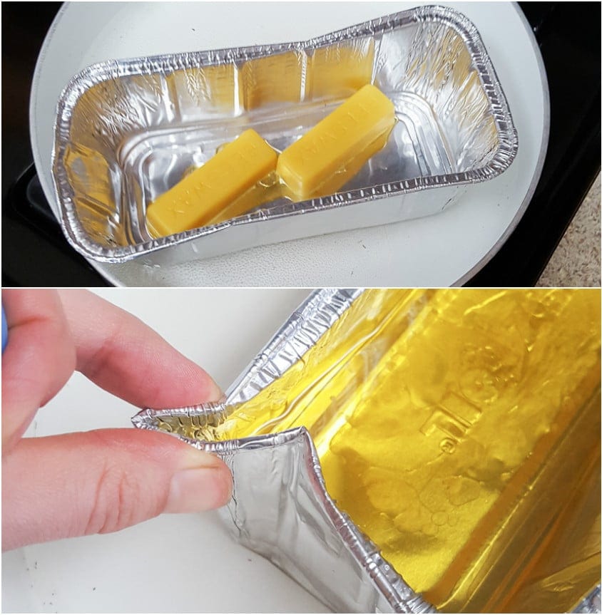 melting beeswax in a tin
