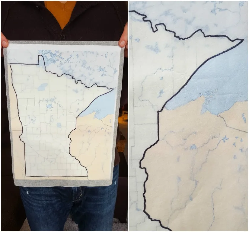 creating an outline of the state of Minnesota on tracing paper