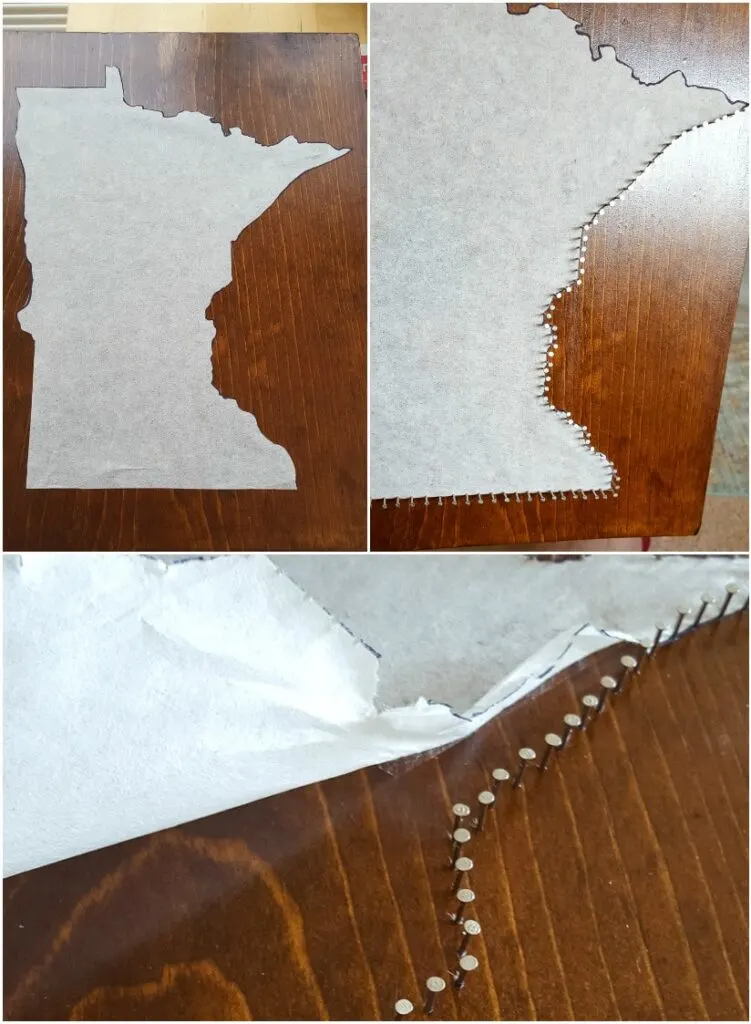 removing the tracing paper from the string art