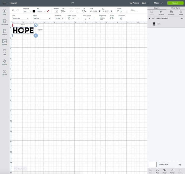 screen caps of Cricut's Design Space to show how to slice text and objects