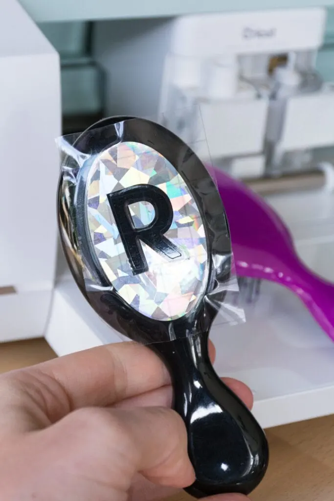 adding a vinyl decal to a brush