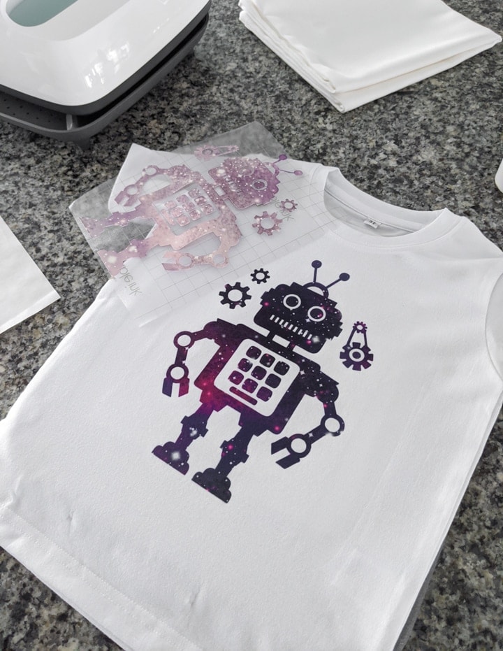 infusible ink transfer of a robot on a toddler shirt