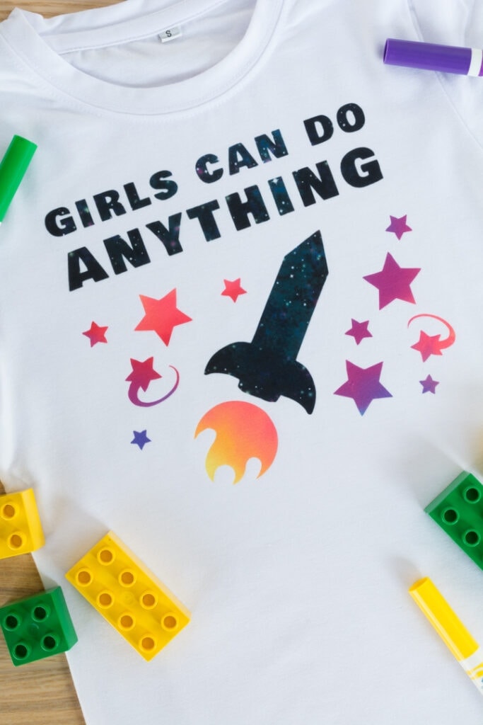 cute Infusible Ink shirt that says "girls can do anything"