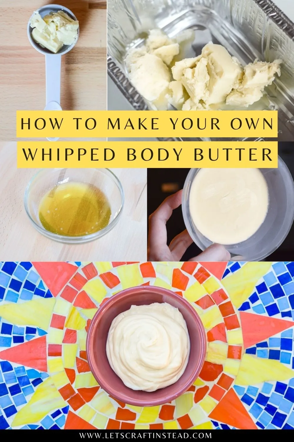 pinnable graphic about how to make whipped body butter with text overlay