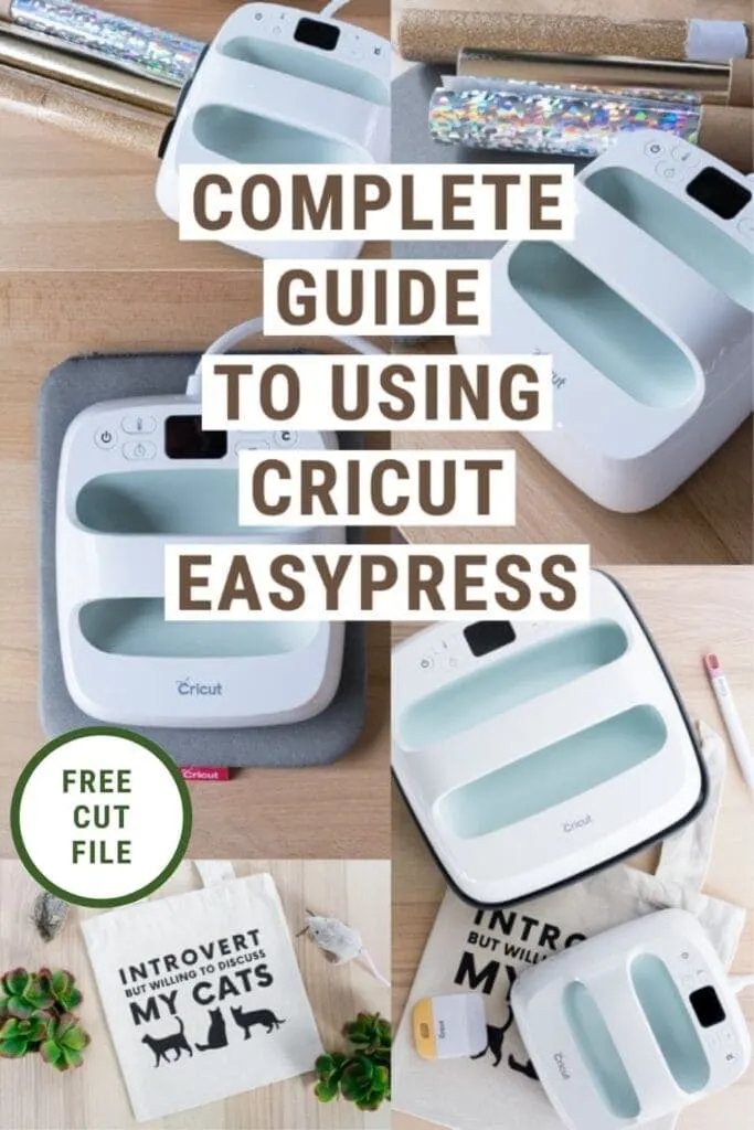 pinnable graphic with images of vinyl and the Cricut EasyPress with text overlay about how to use the Cricut EasyPress