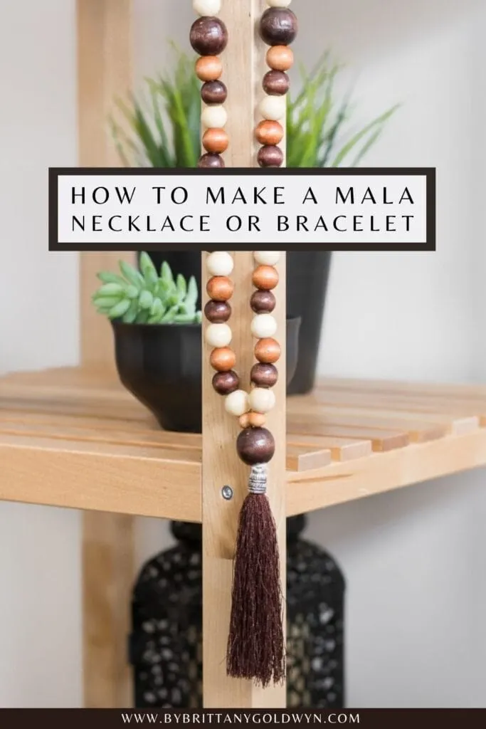 pinnable graphic about how to make a mala necklace with text overlay