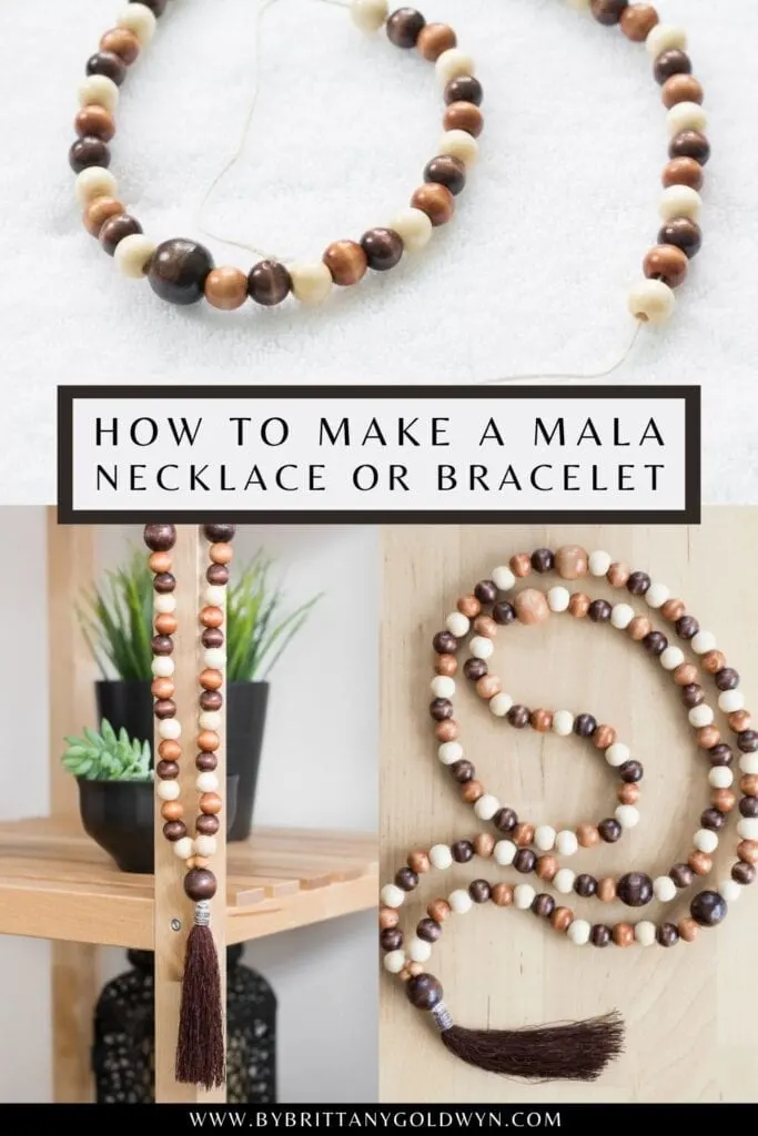 pinnable graphic about how to make a mala necklace with text overlay