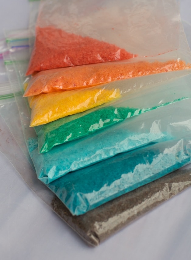 rainbow homemade bath salts in baggies