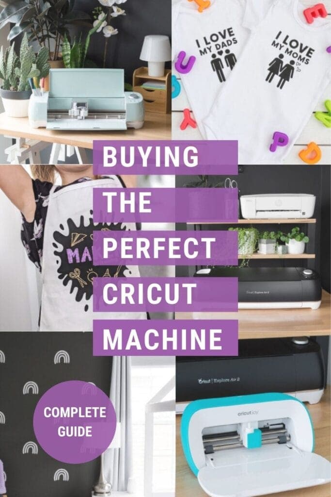 Image collage of Cricut machines and projects text overlay Everything You Need to Know About Buying a Cricut Machine, Complete Guide