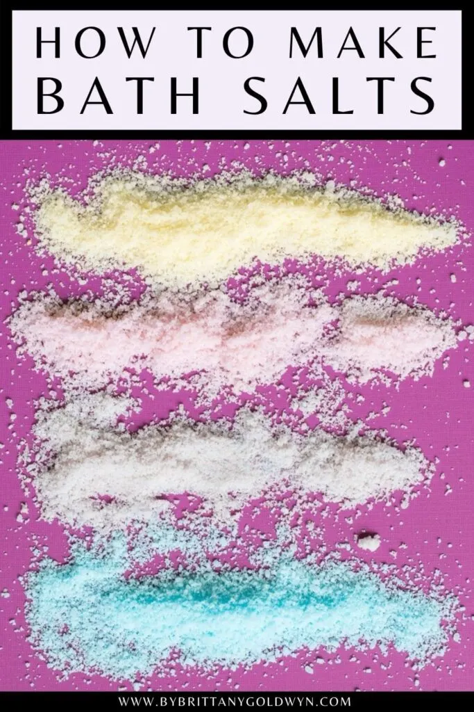 pinnable graphic with images of baked bath salts with text overlay about how to make them