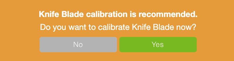 screenshot of the Design Space message that tells you your knife blade needs calibrated