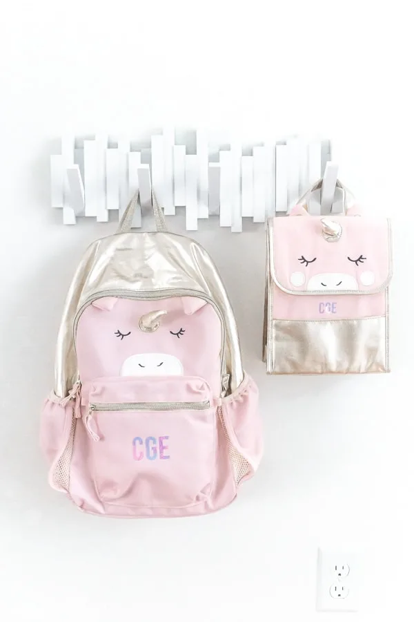 personalized kids backpack and lunch bag using a Cricut machine