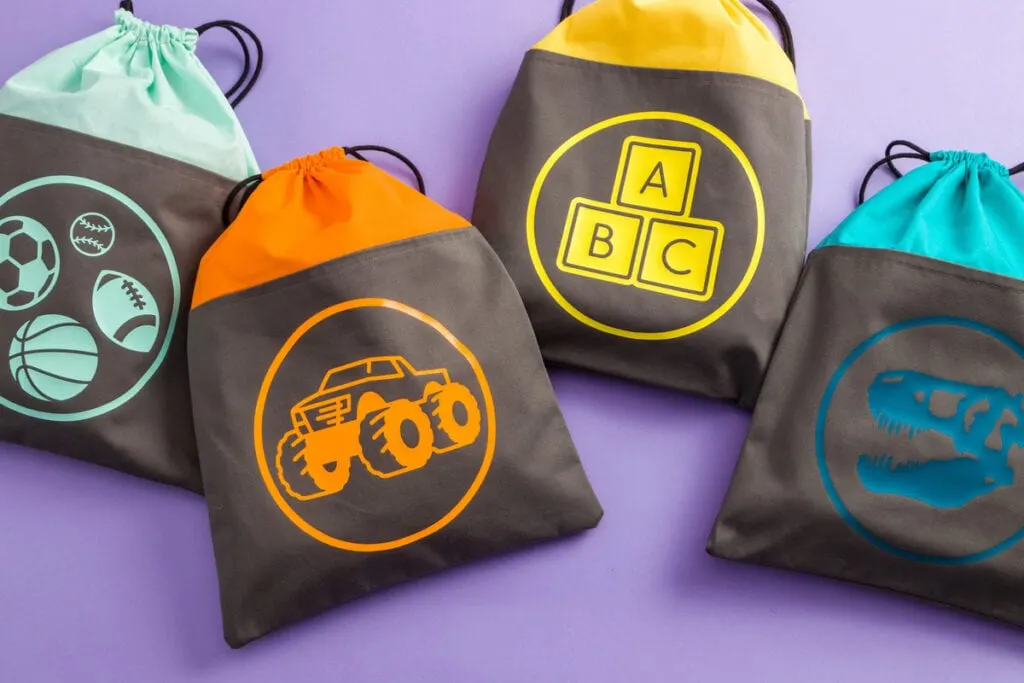 personalized kids toy storage bags using a Cricut machine