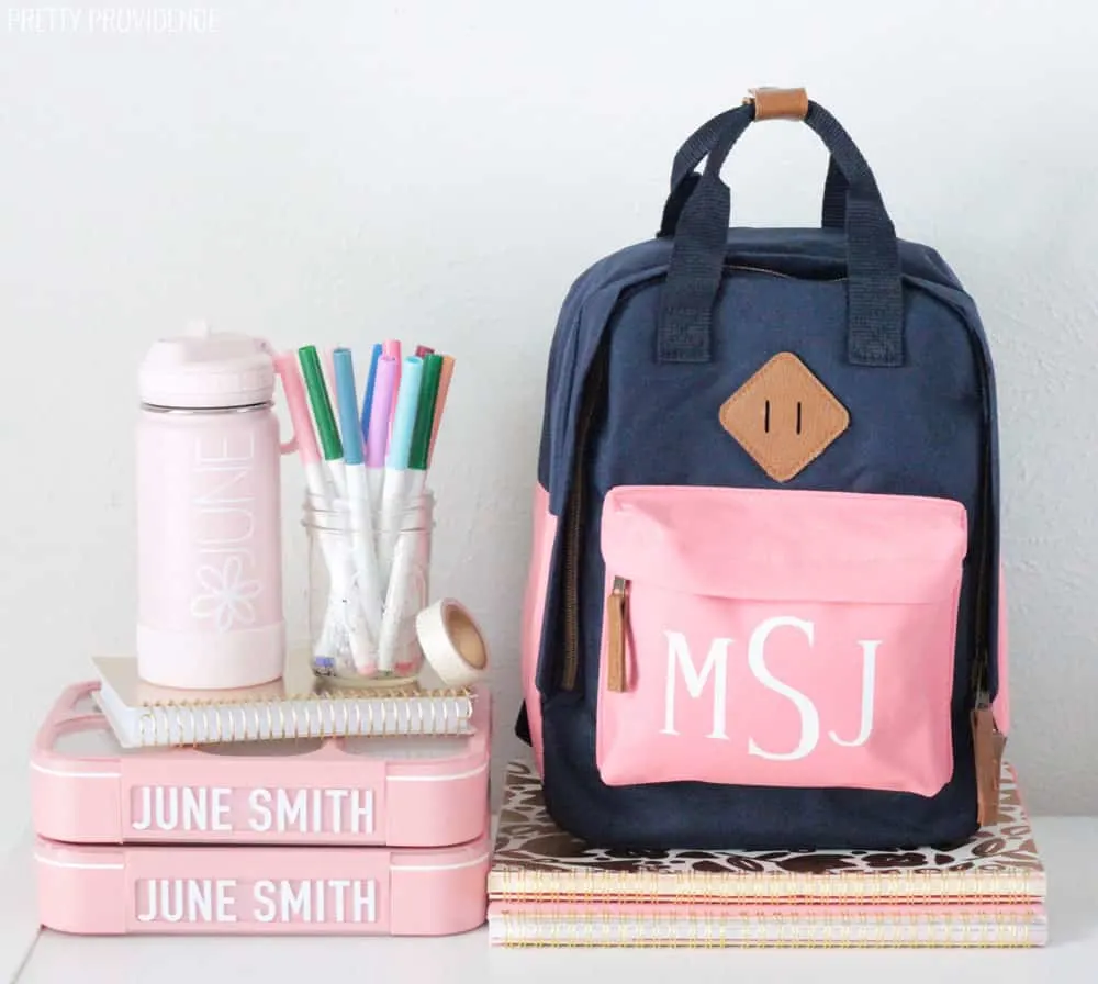personalized kids backpack and lunch gear using a Cricut machine