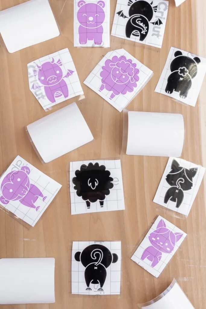 vinyl animal pieces for a DIY matching game