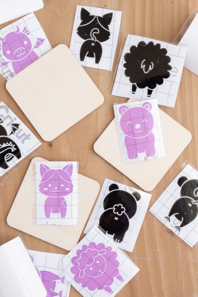 vinyl animal pieces for a DIY matching game