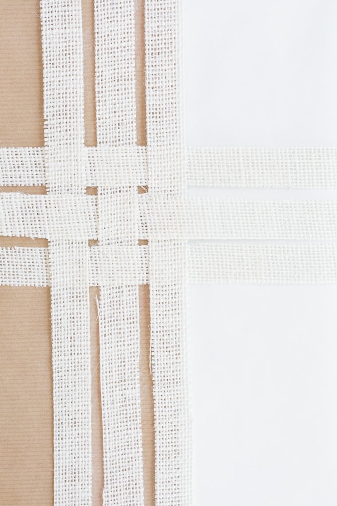 paint-dipped gift wrap with burlap ribbon