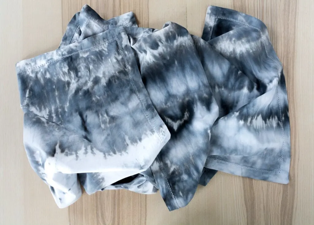 finished ice dyed cotton napkins on a table