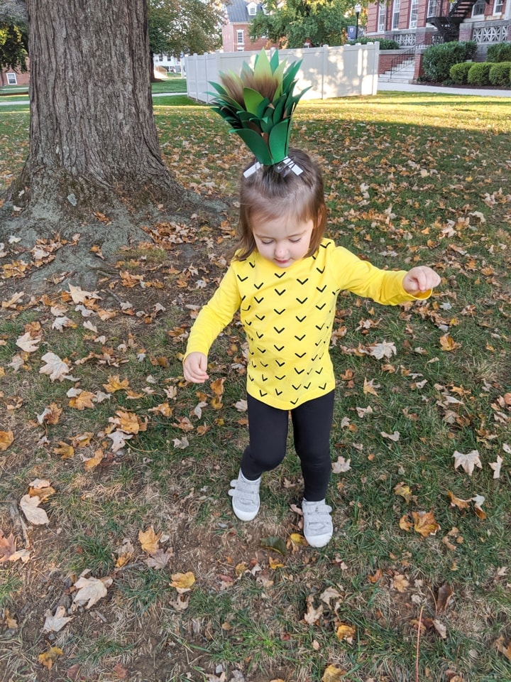 toddler in a DIY pineapple costume