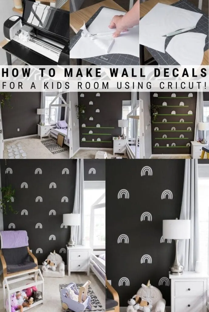 pinnable graphic about how to make wall decals for a kids room using Cricut including photos and text overlay