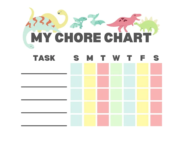Muted dinosaur daily chore chart printable