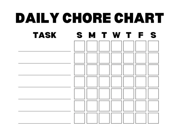 simple plain daily chore chart