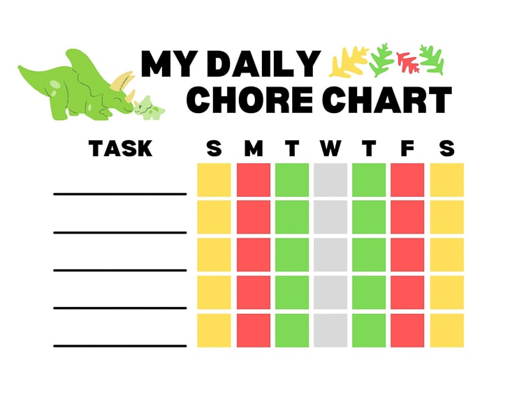 Bold dinosaur daily chore chart printable