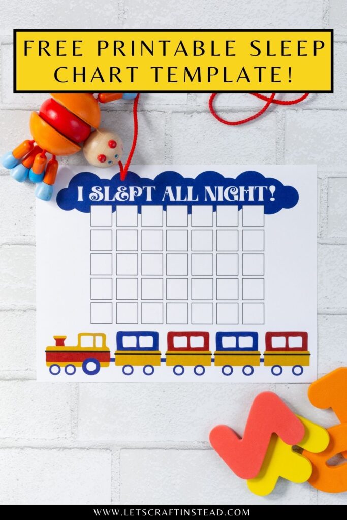 pinnable graphic with pictures of printable sleep charts that have rainbows and trains including text overlay