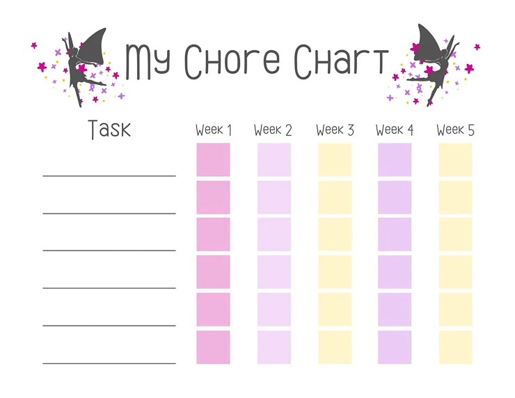 free printable fairy weekly chore chart