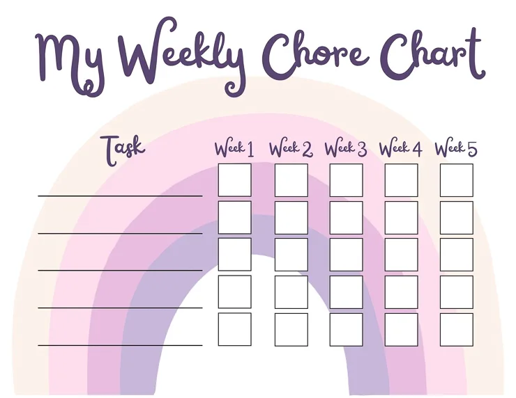 free printable rainbow weekly chore chart