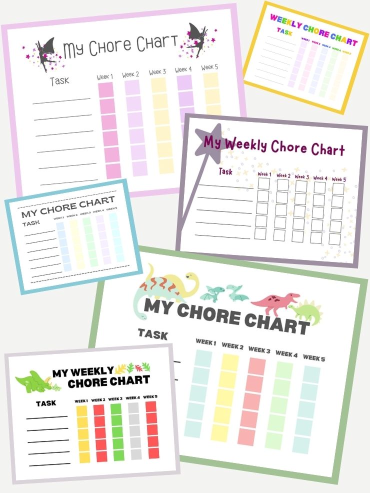 Free Printable Weekly Chore Charts collage