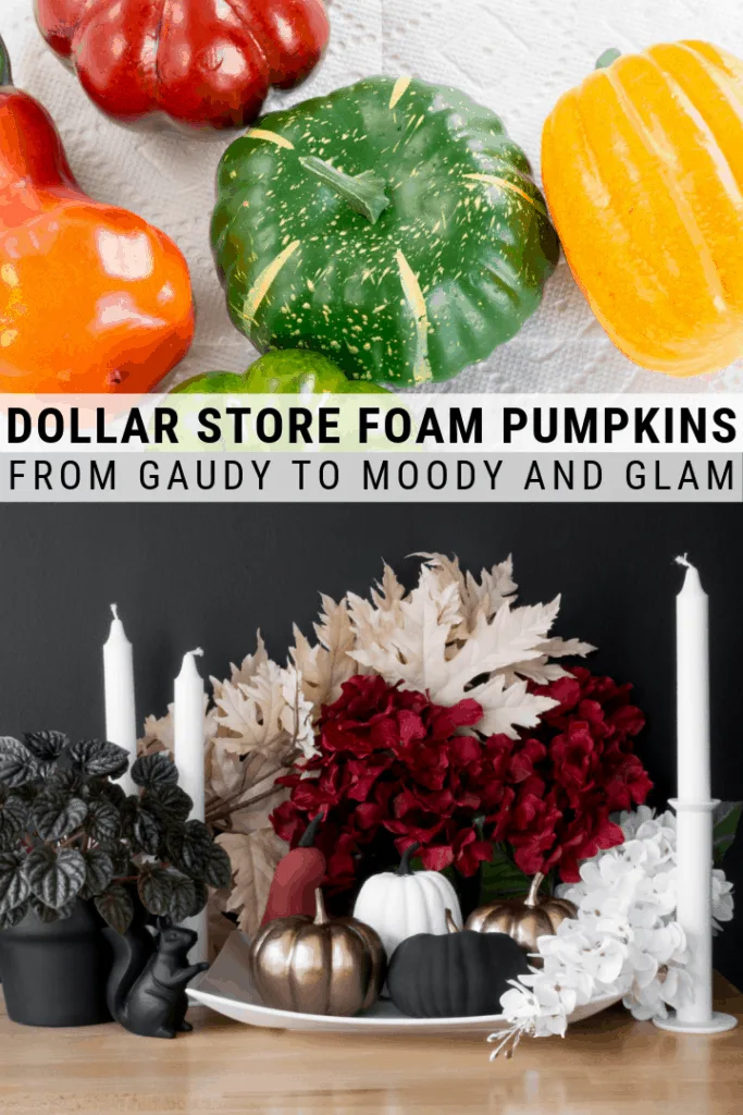 pinnable graphic about how to paint dollar store foam pumpkins including images and text overlay