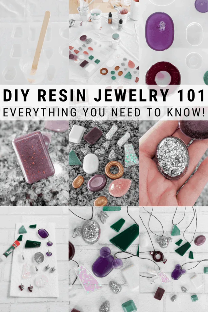 pinnable graphic about how to make resin jewelry including photos and text overlay
