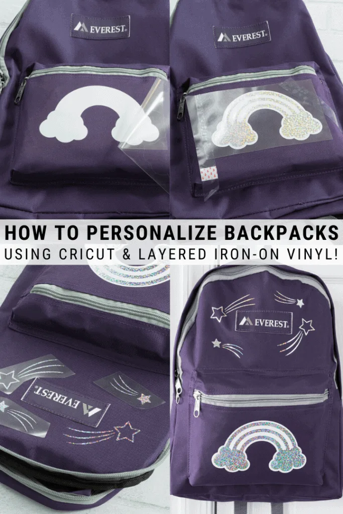 pinnable graphic with images about how to personalize a backpack using Cricut and text overlay