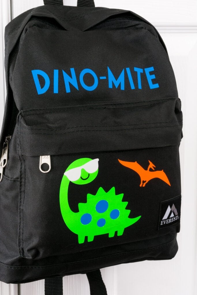 finished dinosaur-themed personalized backpack