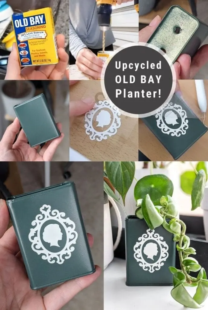 pinnable graphic about how to make a planter out of an upcycled can including photos and text overlay