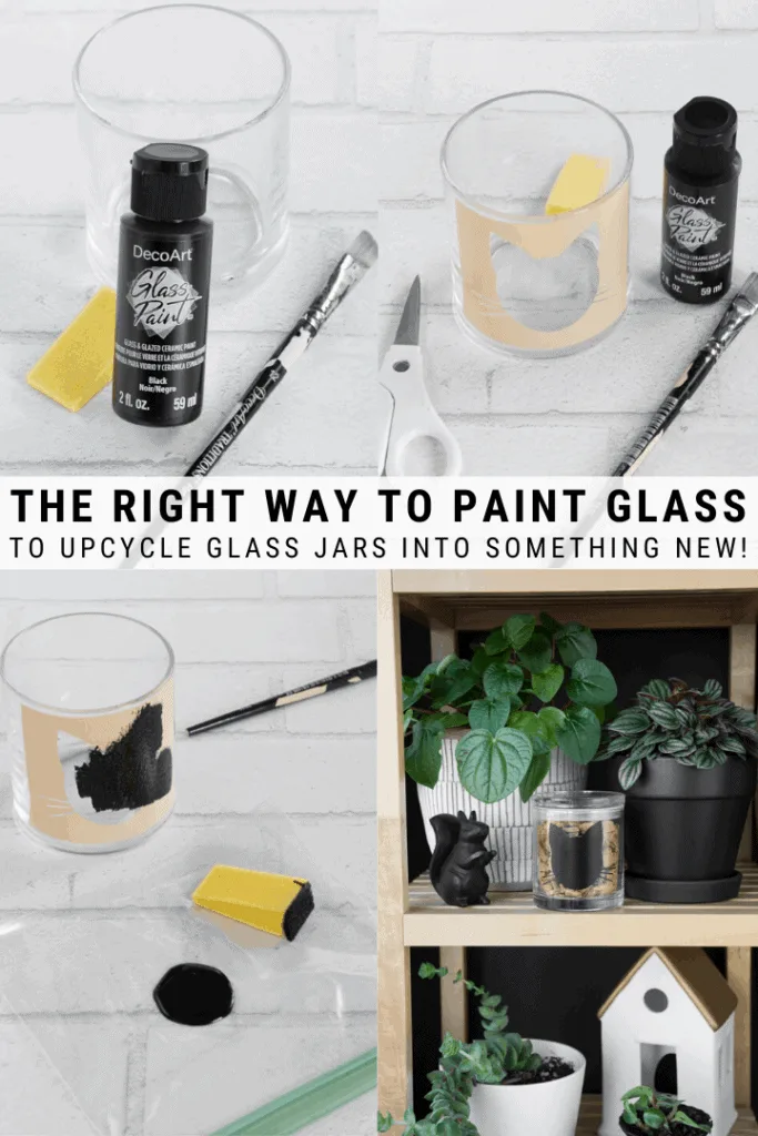 pinnable grpahic about the right way to paint glass using acrylic paint with images and text overlay
