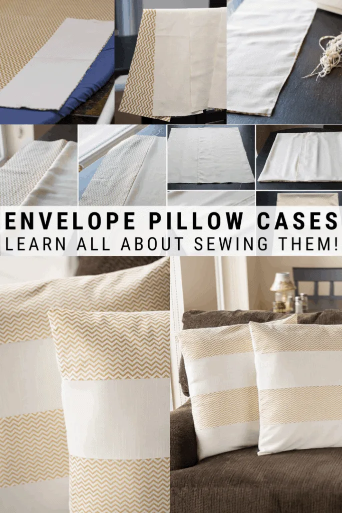 pinnable graphic about how to sew envelope pillow cases including pictures and text overlay