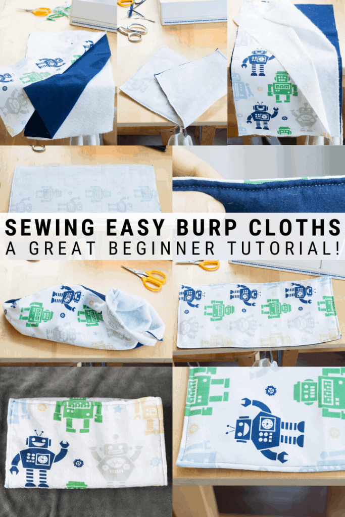pinnable graphic about how to sew burp clothes including images and text overlay