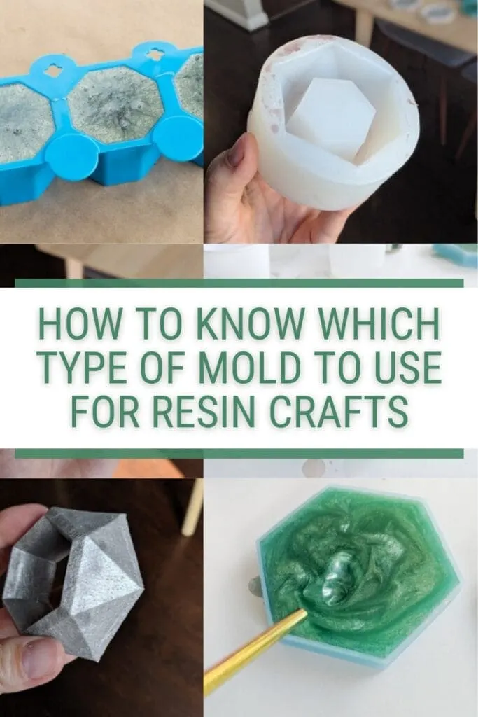 pinnable graphic with a photos of resin on a mold and text overlay about the best mold to use for resin crafts