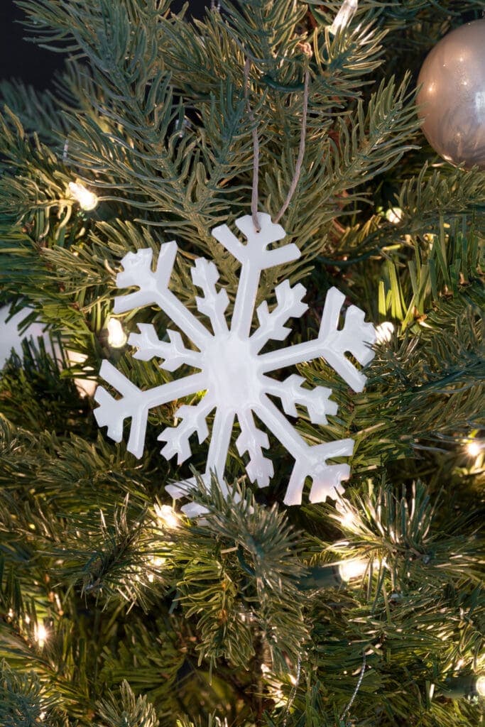 resin snowflake ornament made using a DIY silicone mold